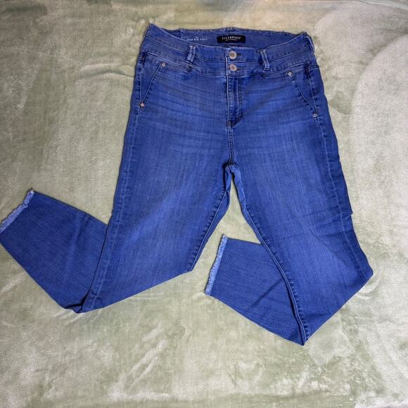 Liverpool Jeans Denim - Liverpool High Rise Ankle Skinny Jeans Raw Hem Double Button Stretch 16W